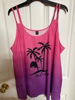 SHEIN Pink to Purple Ombre Palm Tree Tank Top